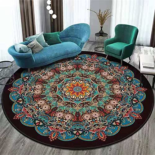 SONGHJ Tapis Rond Bohème, Tapis De Sol Motif Mandala Rétro, Tapis Antidérapant De Style Ethnique pour Salon Et Chambre Diameter 40cm Cover