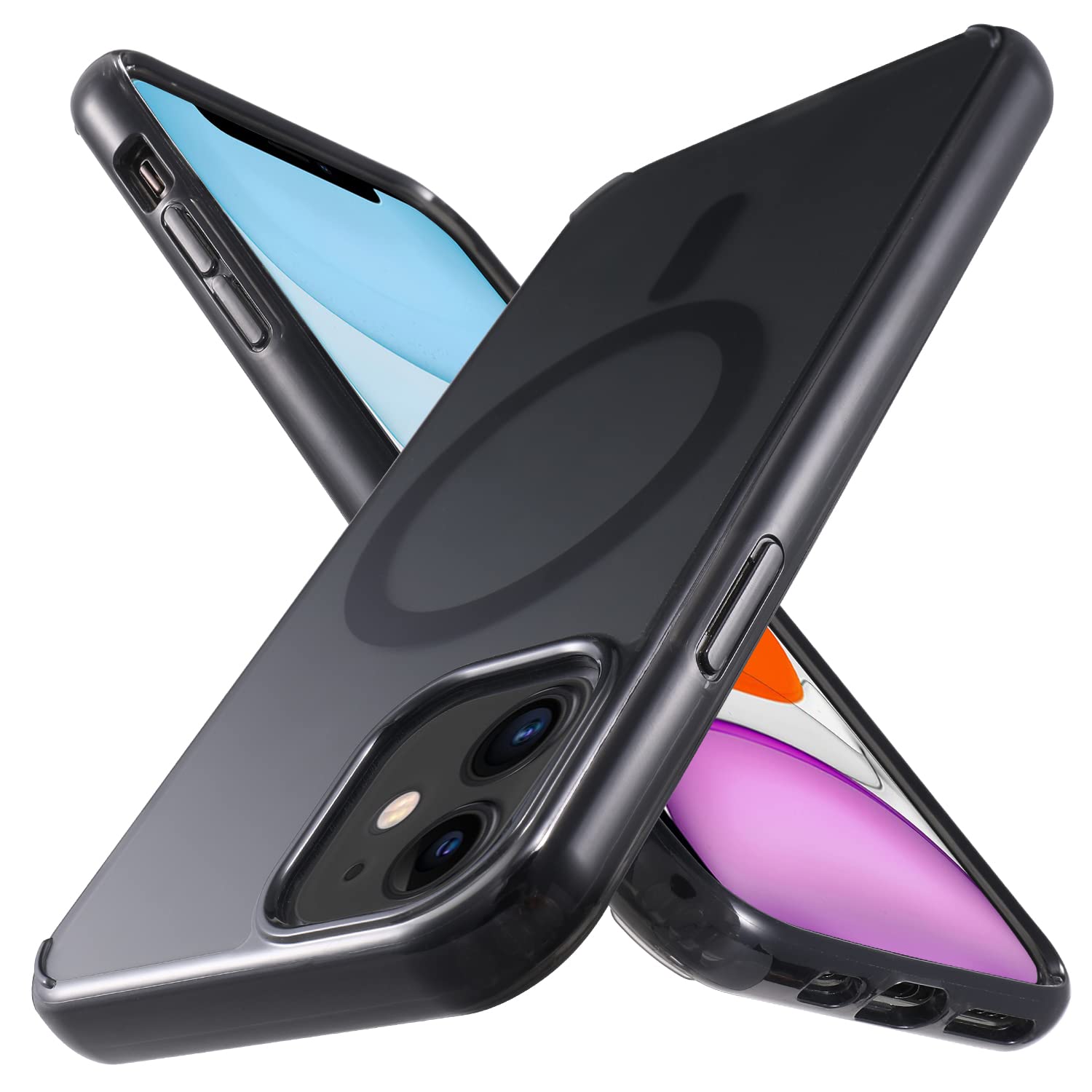 Tigowos Magnetic Case Designed for iPhone 11 Case 6.1 Inch, Military Grade Protection & Compatible with MagSafe, Translucent Back with Soft Silicone Edge, Matte Black