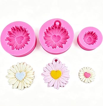 3Pcs Heart Daisy Candle Silicone Molds, 3D Stereo Flower Resin Molds, DIY Molds for Cake Decor, Chocolate, Candy, Soap, Cement, Polymer Clay, Home Decoration