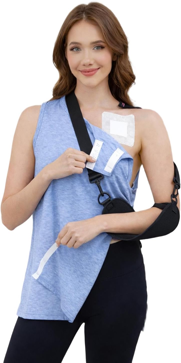 Women’s Post Shoulder Surgery Shirts Tear Away Snap Access Tank Top for Rotator Cuff Mastectomy Chemo Port Access