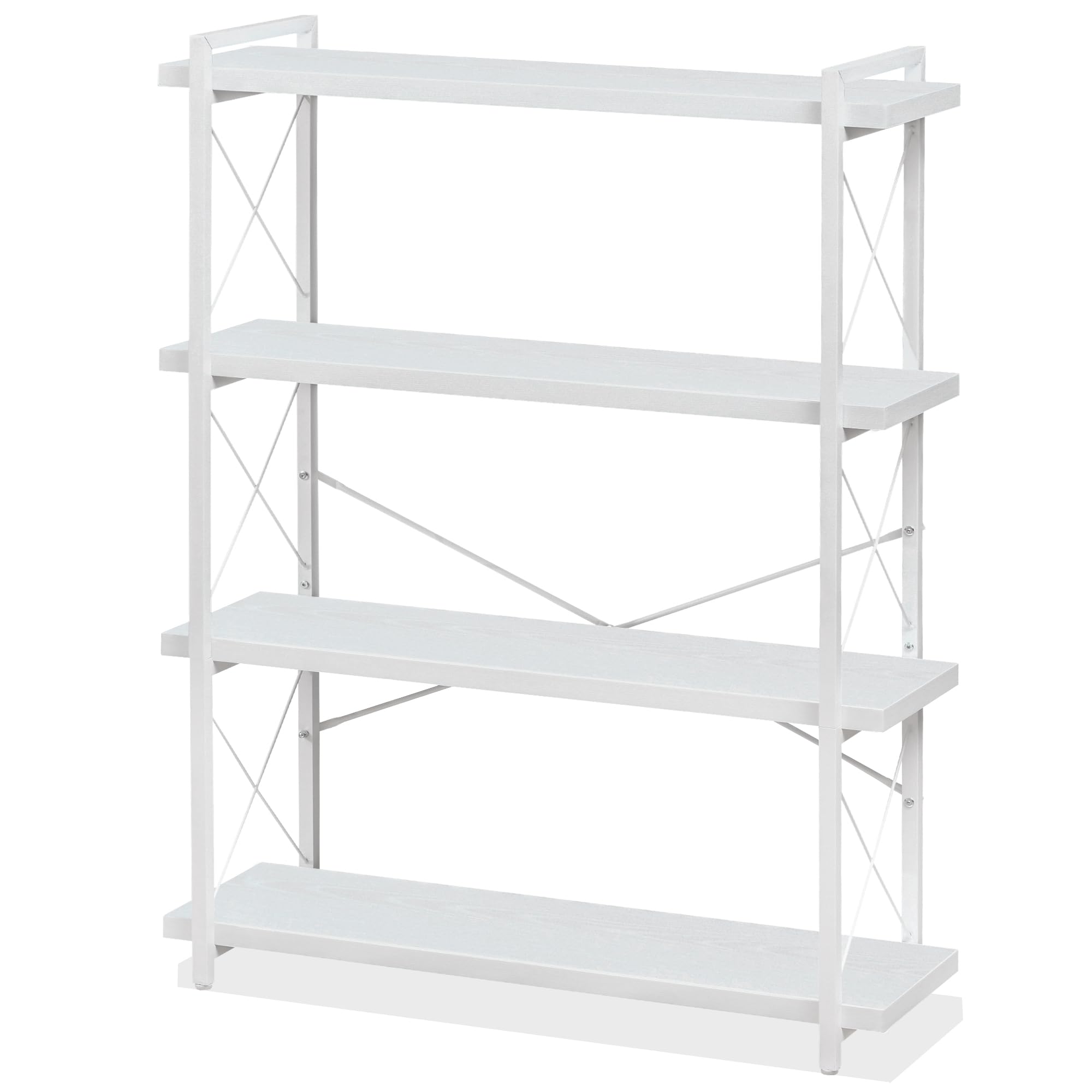 HCHQHS Bookshelf, 4-Tier Industrial Bookcase, White Open Book Shelf, Freestanding Tall Bookshelves with Metal Frame