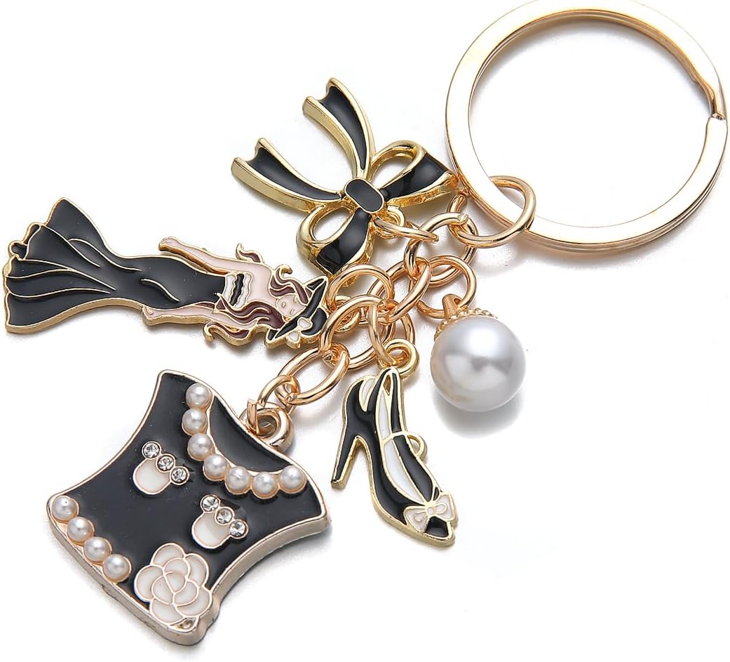 PHAETON 10PCS Keychains with Dress,Pearl, High Heel, Bow for Women Enthusiast Keychain Set Gift Cosmeticians Gift Bag Decoration Favor