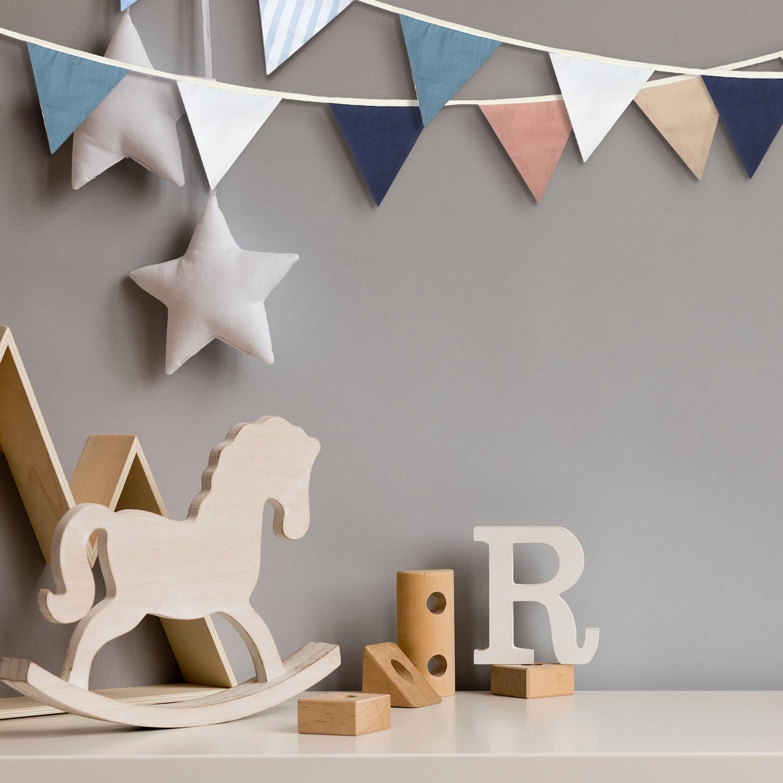 VitalCozy Banderines triangulares de 17 pies, 2 unidades, guirnalda bohemia para guardería, banderines triangulares, banderas de doble cara, decoración de guardería para niños y niñas, habitación de