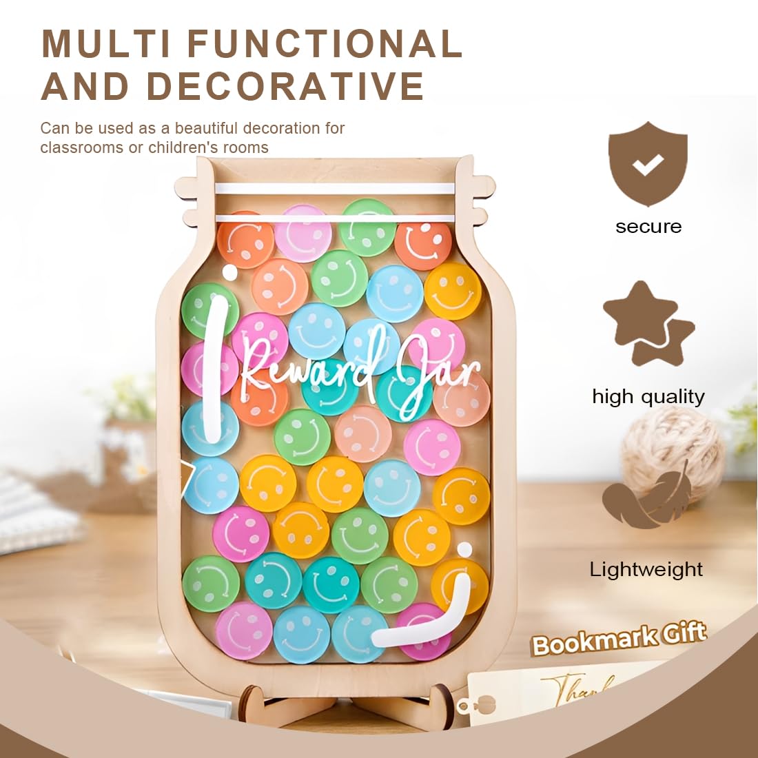 GXGM 1 Pezzo Tabella delle Ricompense per Bambini,Barattolo di Ricompensa per Bambini,Per Punti Ricompensa Studio,Barattolo Ricompensa Autodisciplina,Ornamenti in Legno (Faccia Sorridente)