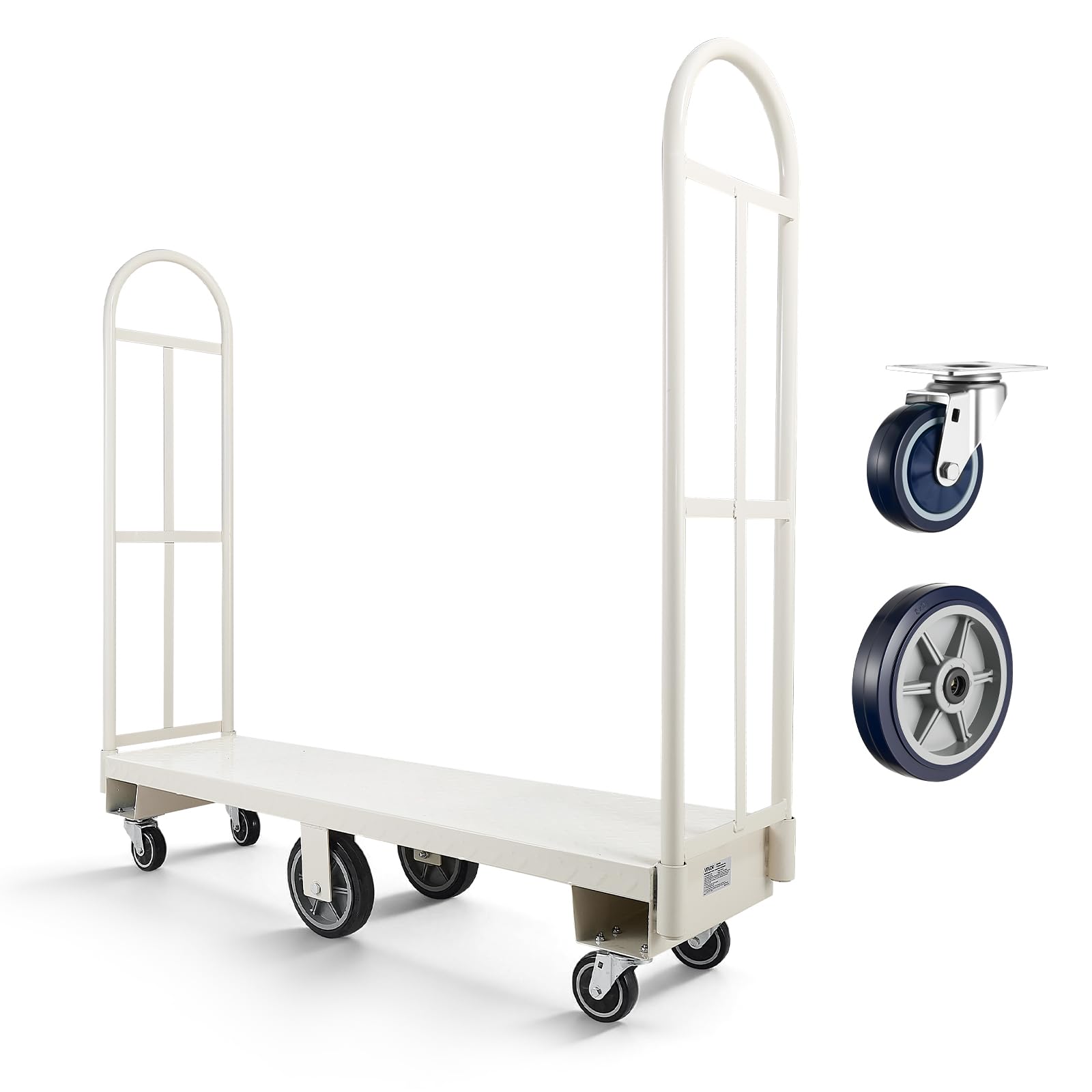VEVOR Plattformwagen 907 kg, Schwerlast-Transportwagen, Industrieller Lagerwagen mit 6 Rädern & Zwei abnehmbaren Griffen, für Lagerhallen, Werkstatt, Fabrik, 1525x410x1510 mm Rollwagen