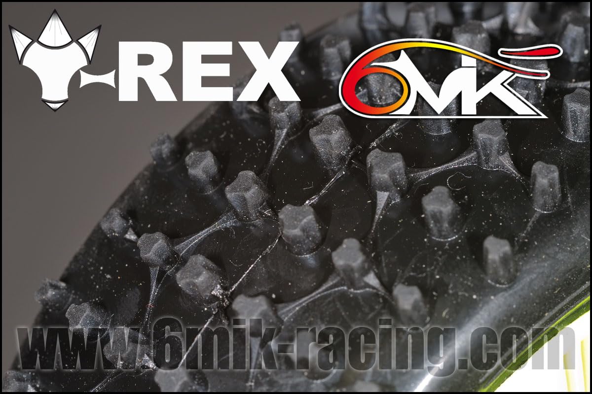 Pneu 6mik T-REX su cerchione giallo gomma 15/25° - Montati e incollati - Buggy TT RC 1/8 - auto telecomandata - Competizioni - Set di 4 pneumatici