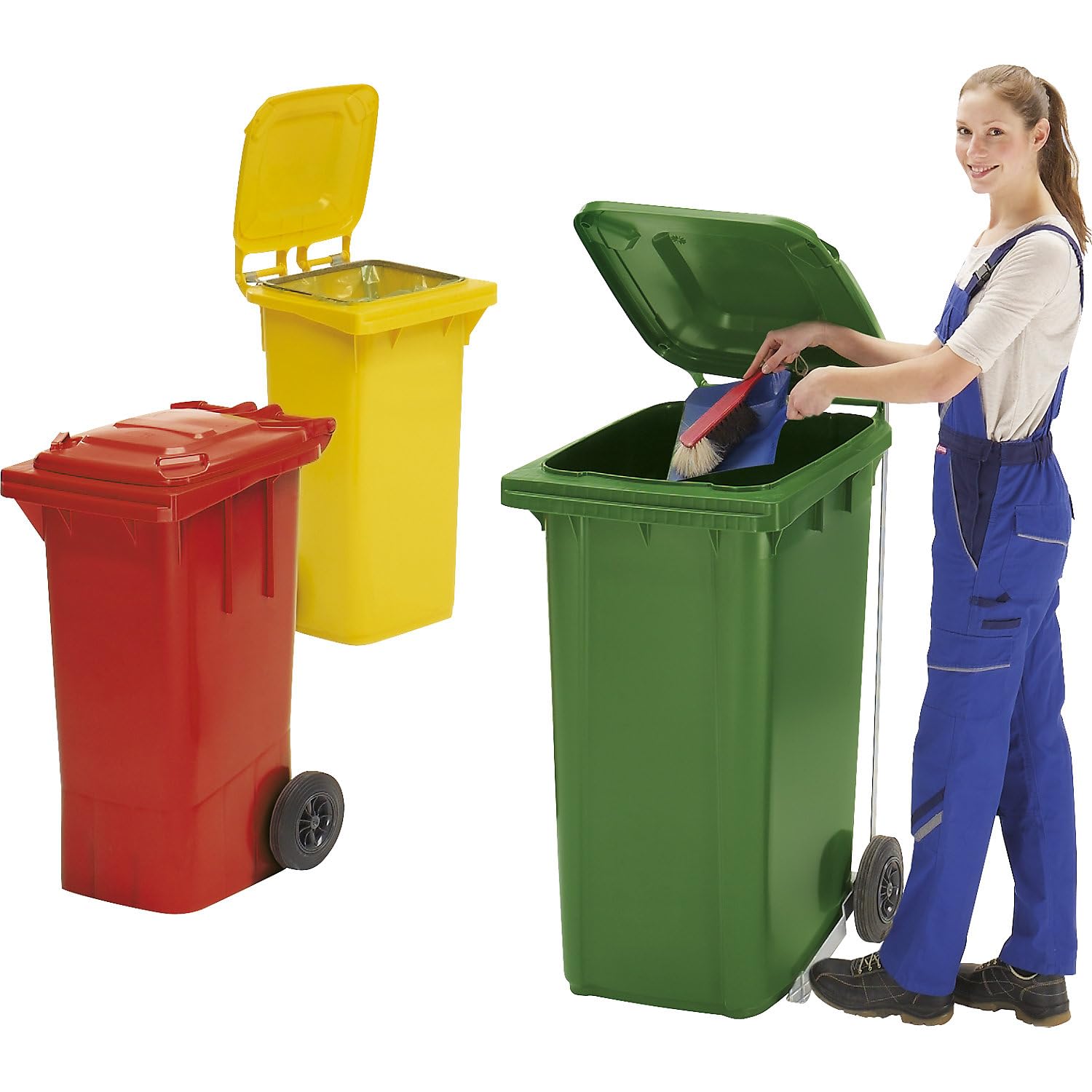 eurokraft | pro | Poubelle en plastique conforme DIN EN 840 | capacité 240 l | l x h x p 580 x 1100 x 740 mm | vert