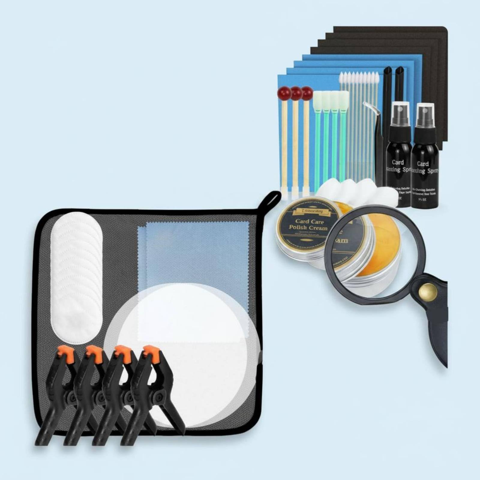 Gralara Kit Pulizia e Lucidatura Carte Microfibra Fine, Kit Pulizia Carte Collezionabili Organizzato, Attrezzatura Hobby per Casa