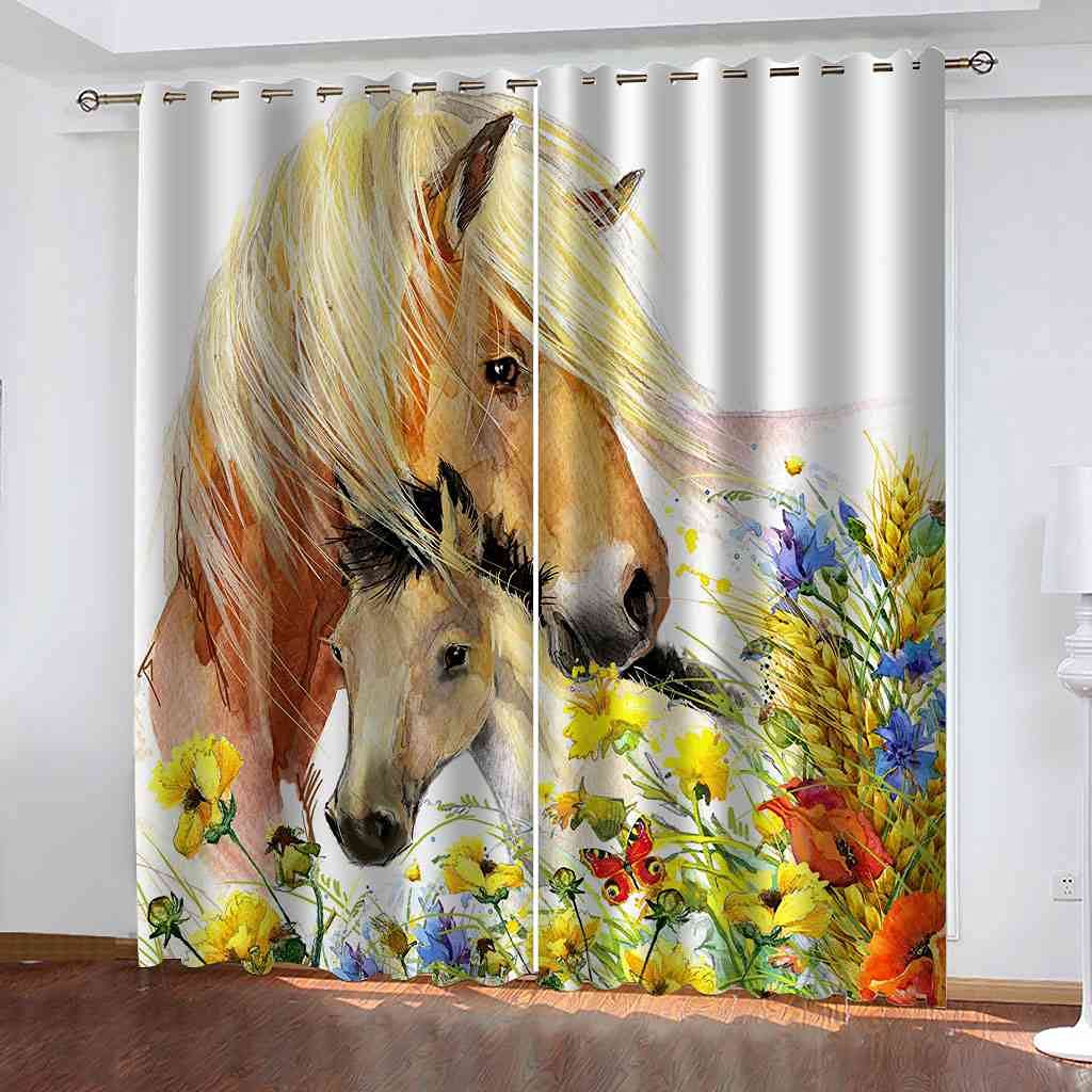 Rideau occultant chambre oeillets cheval animal salon 3D