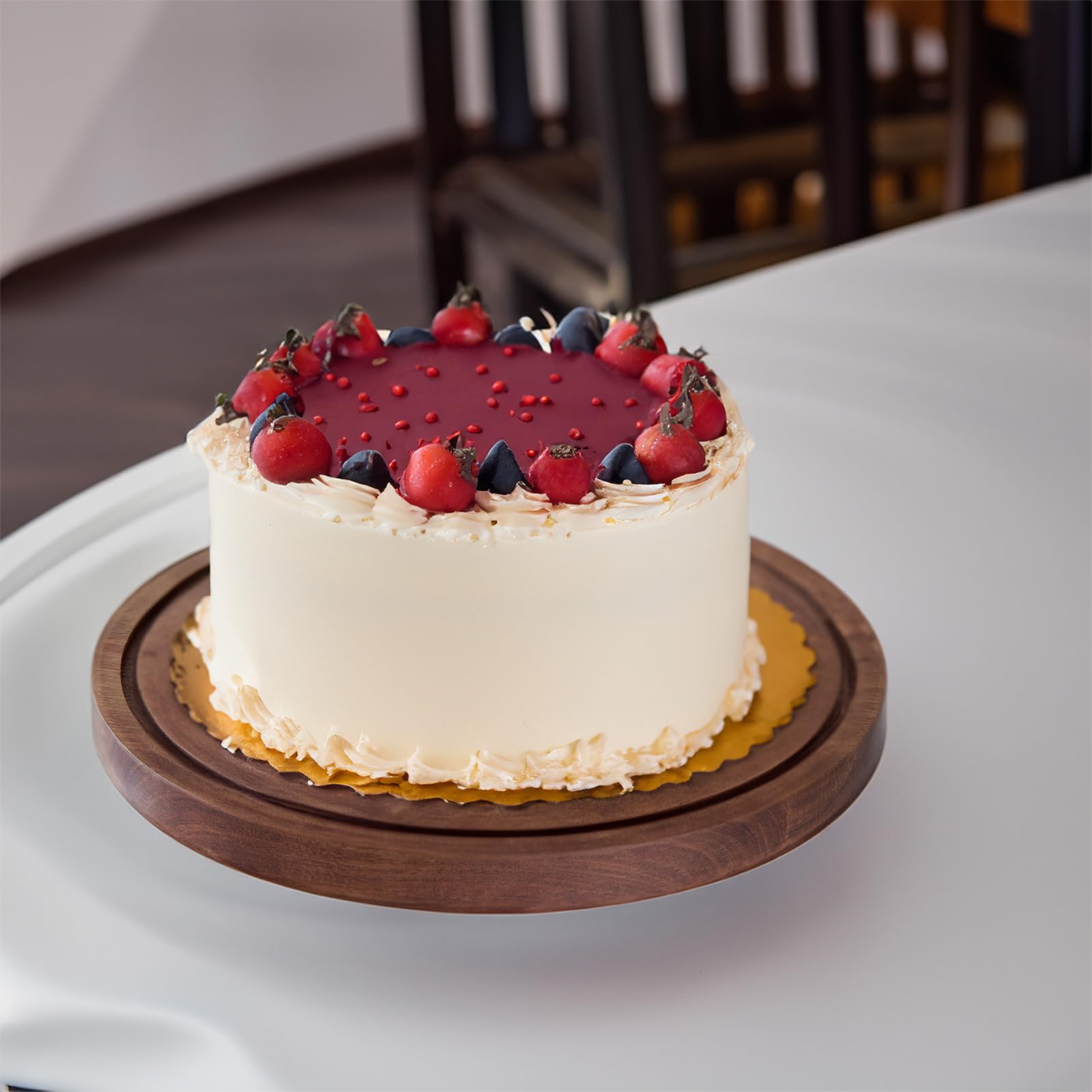 Tissting Tortenständer Holz 30 cm/12 Zoll Tortenplatte mit Acryl Deckel | Rund Kuchenständer Dessert Display Servierbrett Kuchenplatte für Hochzeiten Party Backgeschenke Charcuterie Obstplatten