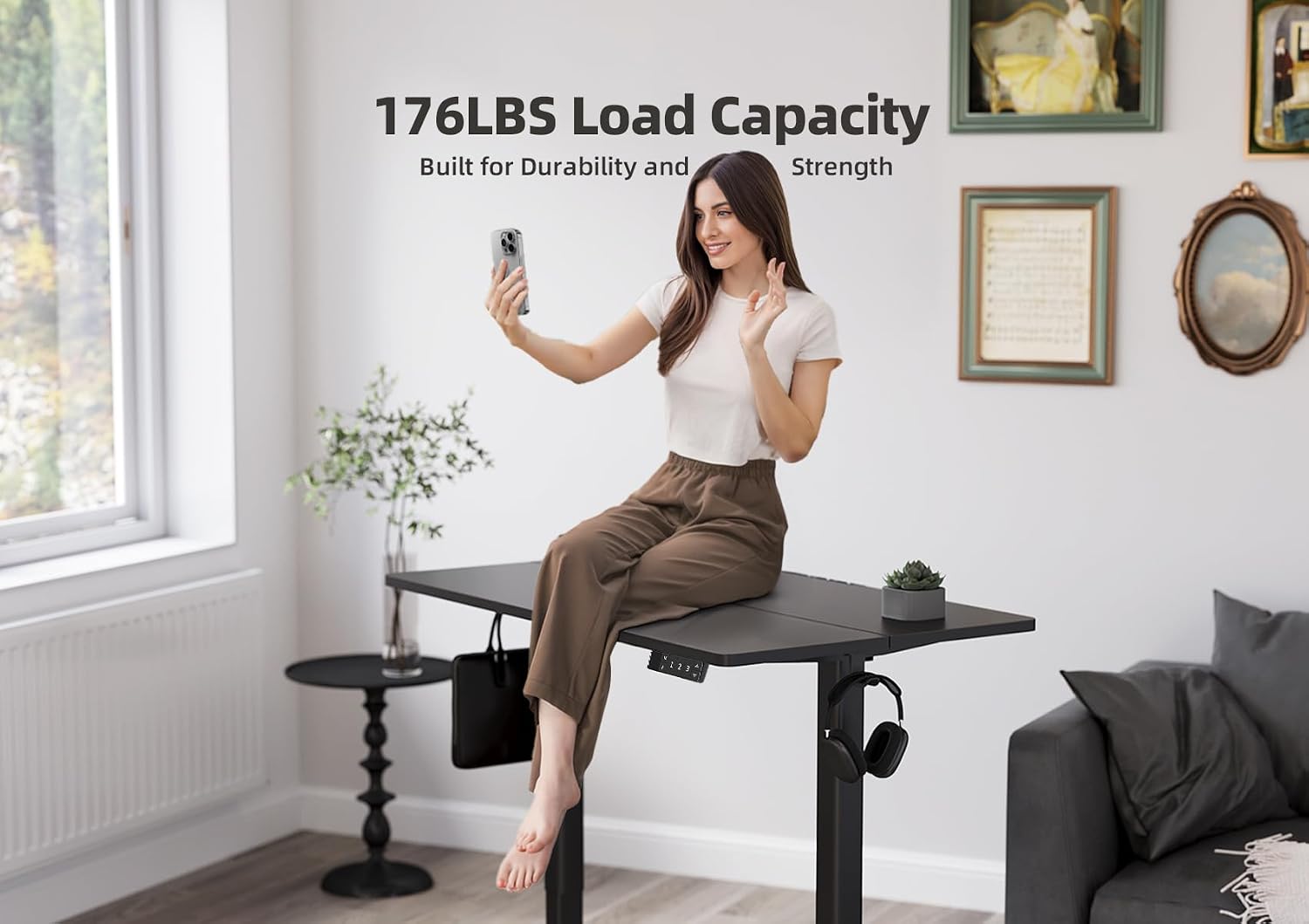 YDN Electric Standing Desk Adjustable Height, 40 x 24 Inches Stand up Desk with Cable Management, Home Office Desks with Splice Board & Black Frame, Black Top - 6