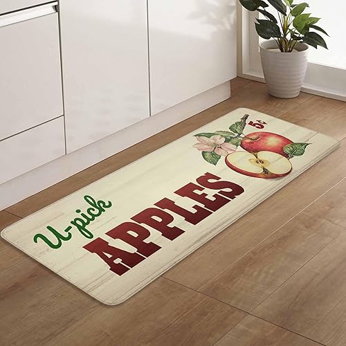 Miniatura 7 de Juego de 2 tapetes de cocina antideslizantes con diseño de manzanas sabrosas de 5 centavos, estilo campestre, tapetes de goma con parte trasera de