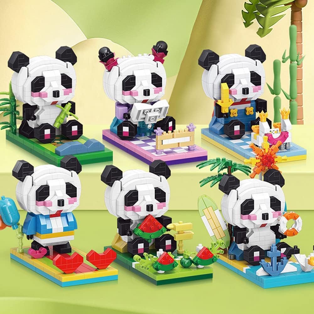 Panda Building Blocks, Micro Mini Bricks Red Panda Bamboo/Watermelon/Heart, Mini Panda Building Blocks, Panda Building Blocks Set (Panda – 335Pcs)