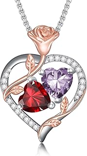 Romantic Gifts for Women Rose Heart Two Birthstone I Love You Necklace Anniversary Women Pendent Jewerly for Her Wife Birthday Gift Ideas Birthday Present for Girlfriend Mom Daughter Yourself