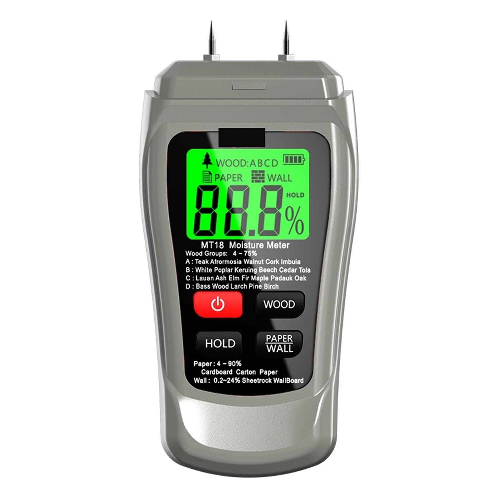 Mnmioio Mt18 Grey Lcd Digital Moisture Tester, Mt-10 Emt01 Wood Moisture Meter Humidity Tester Hygrometer Timber Damp Detector Tree Density Digital Grey(Mt18 Grey Lcd)