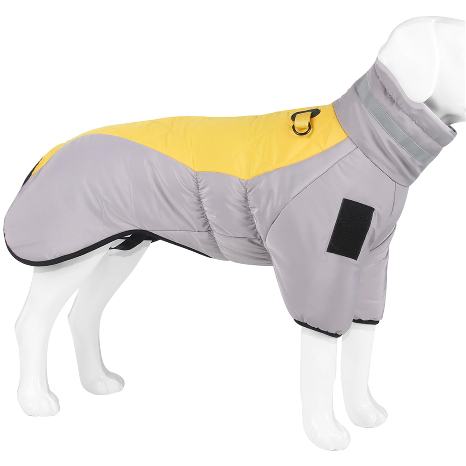Hixingo Dog Coats with Legs, Winter Warm Dog Coat Snow Dog Jacket with Harness Hole for Small Medium Large Pet Indoor & Outdoor Wear (4XL,Grey Yellow)