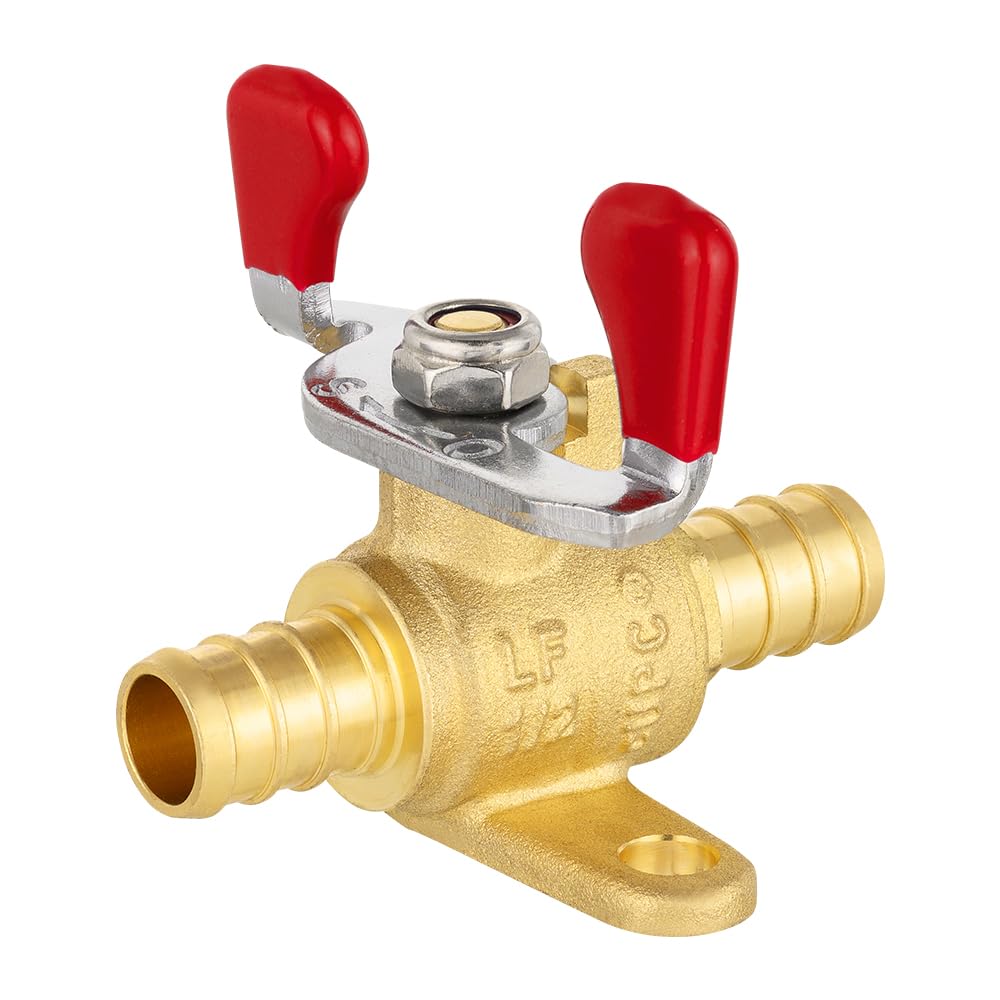 EFIELD - Válvulas de bola de latón con cierre de crimpado Pex de 1/2 pulgada con oreja de caída, caliente y frío con niveles de mariposa, NSF/ANSI 61