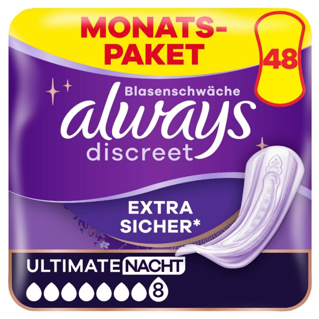 Discreet Ultimate Nacht Größe 8 Inkontinenzeinlagen für Frauen Monatspaket 48 STÜCK