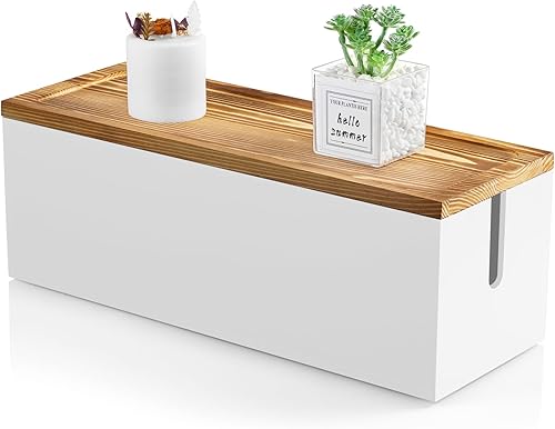 Miniatura 1 de Bivvclaz Caja grande de organización de cables, caja organizadora de cables de madera para escritorio, piso, oficina para ocultar cables de
