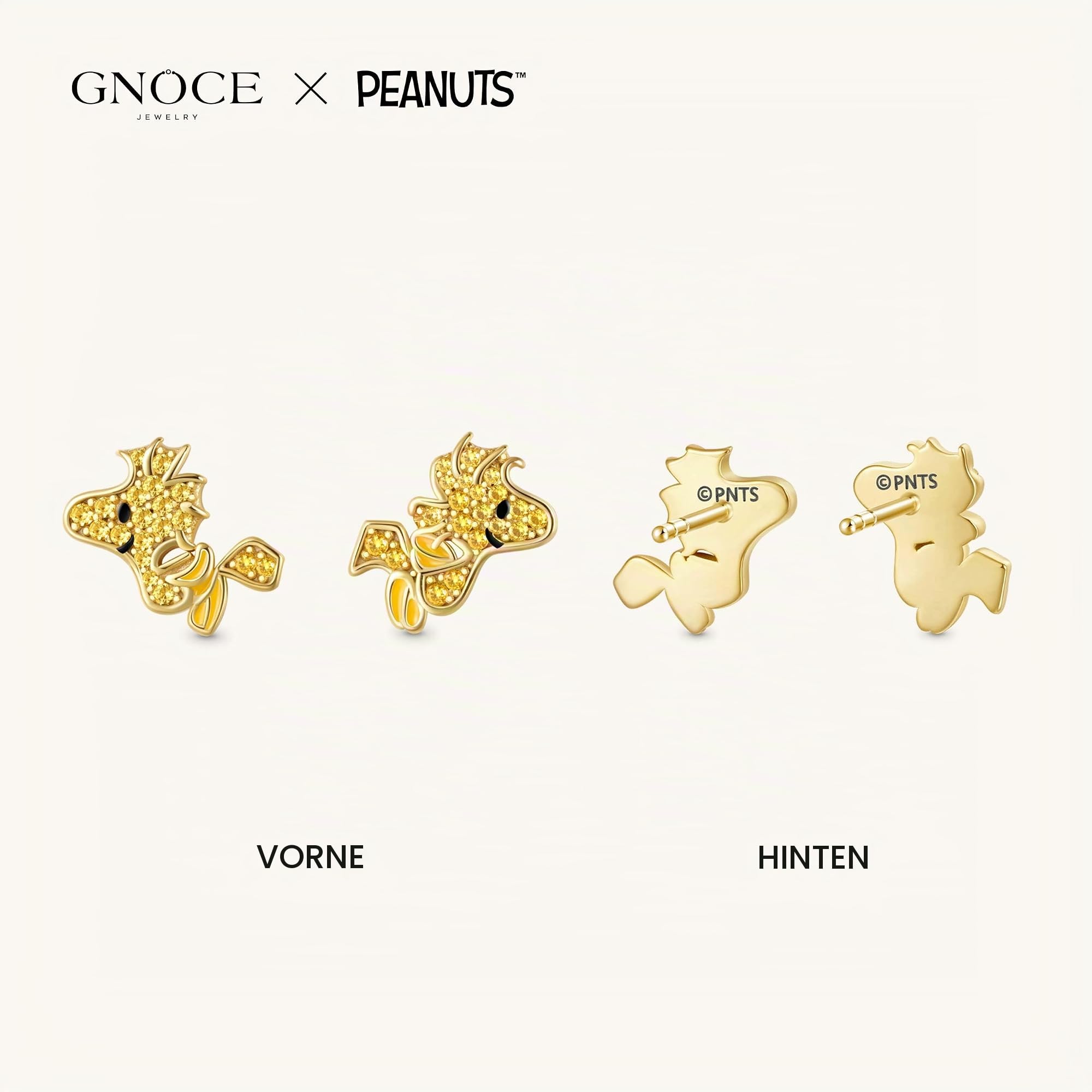 GNOCE Ohrringe Peanuts Lächelnder Fliegender Woodstock Diamant Ohrstecker 925 Sterlingsilber für Frauen und Mädchen Schmuckgeschenk für Fans