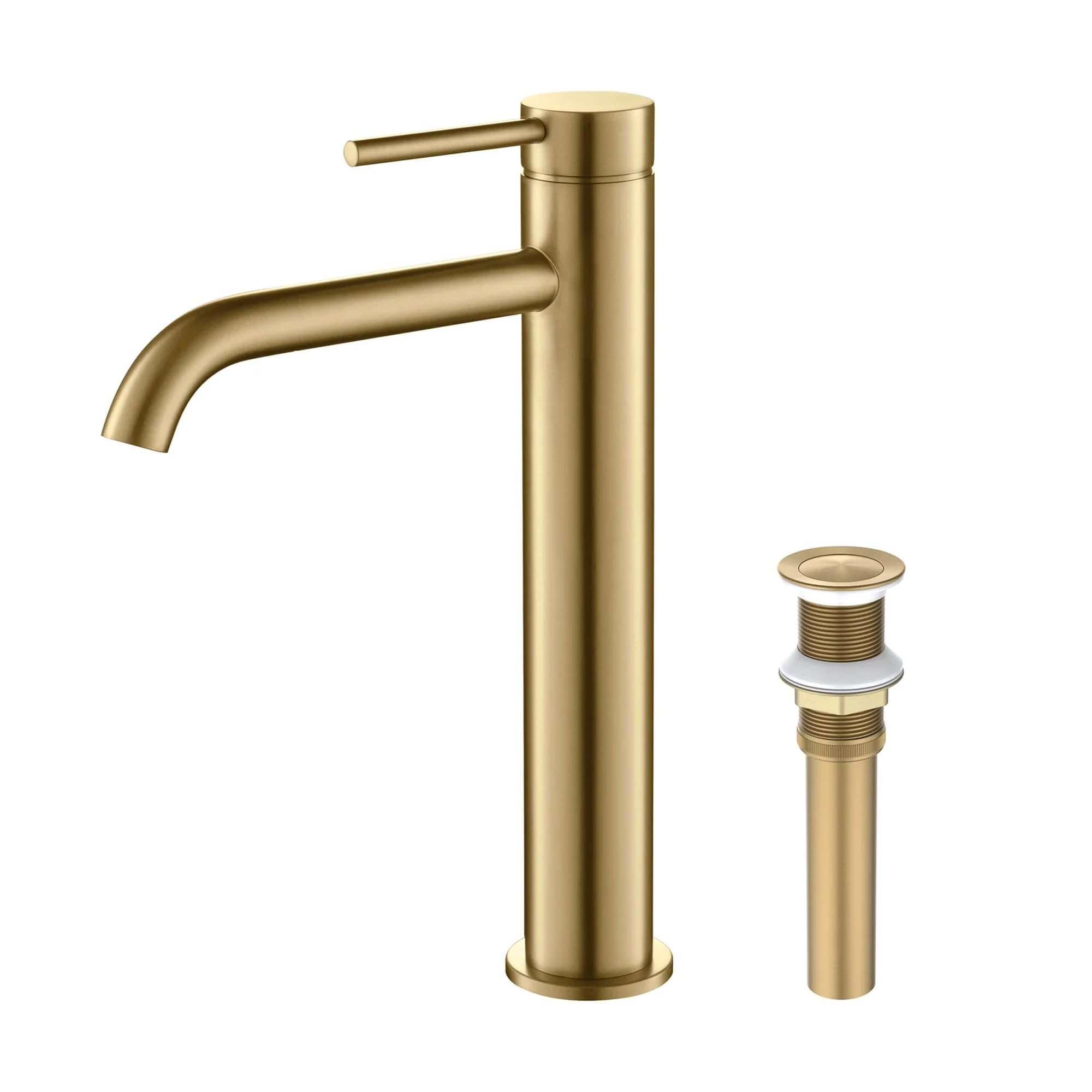 KIBI Solid Brass Single Handle Single Hole Circular Faucet for Bathroom Sink with Pop Up Drain | High Arc Faucet Spout Design | Corrosion and Rust