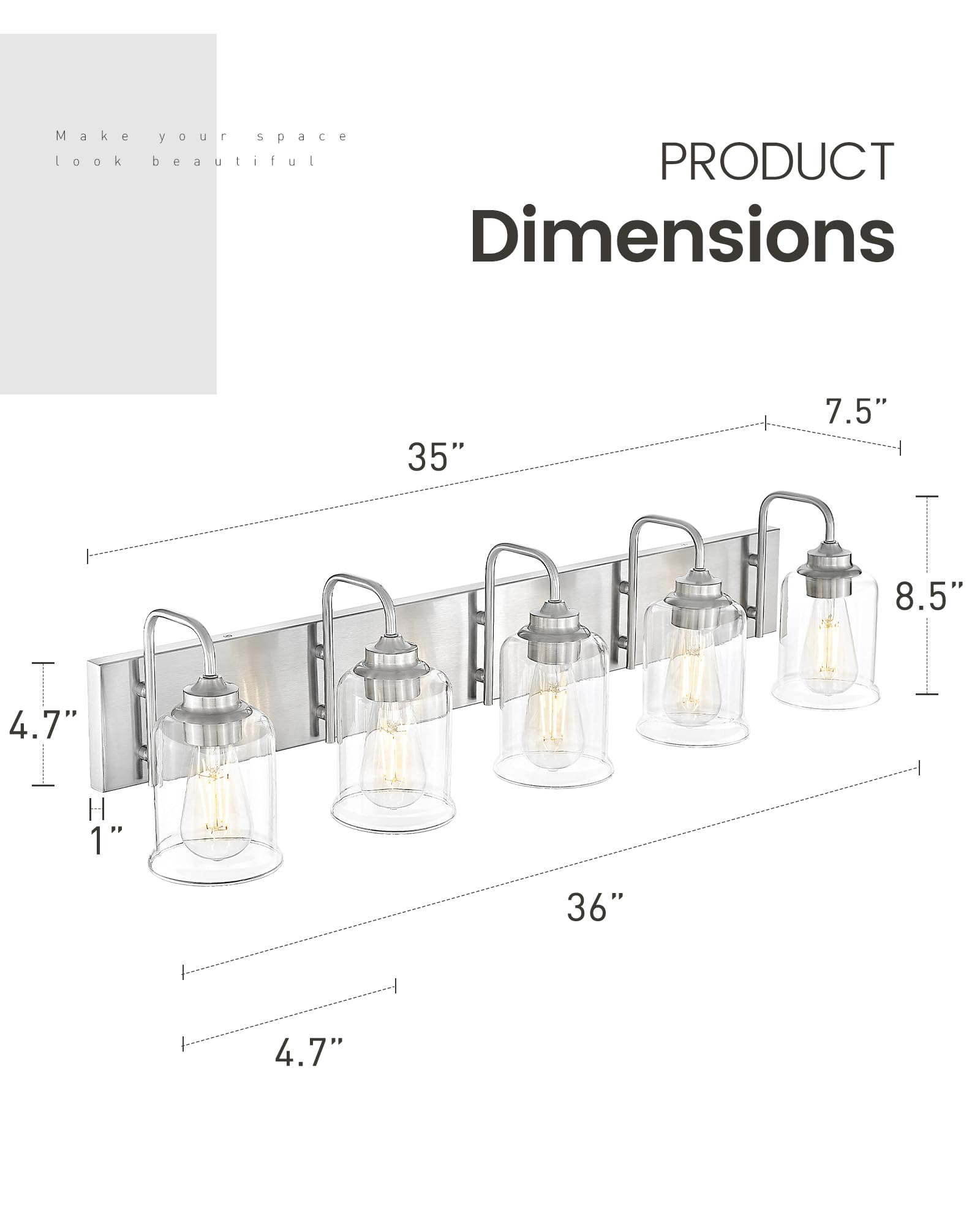 zeyu Farmhouse Bathroom Vanity Light Fixtures, Modern 5-Light  zeyu Farmhouse Bathroom Vanity Light Fixtures, Modern 5-Light Vanity #ZSL72B-5W display picture 1