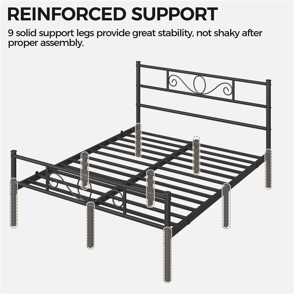Yaheetech Struttura Letto Matrimoniale in Ferro Battuto a Doghe 160 x 200 cm Testiera Elegante in Metallo Stile Rustico Moderno Nero