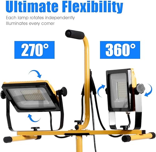 Miniatura 2 de Tangkula Luz de trabajo LED de doble cabezal de 10000 lúmenes, con soporte de trípode telescópico de hierro, iluminación portátil impermeable para