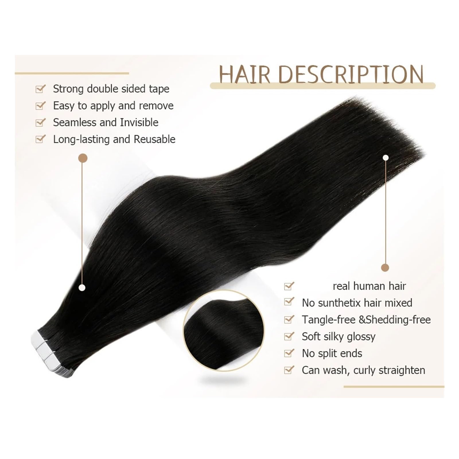 Extensions De Cheveux Humains À Bande Adhésive Full Shine, 20 Pièces, Trame, Colle Couleur Unie Pure Facile à Utiliser(14 inches,4 Medium Brown)