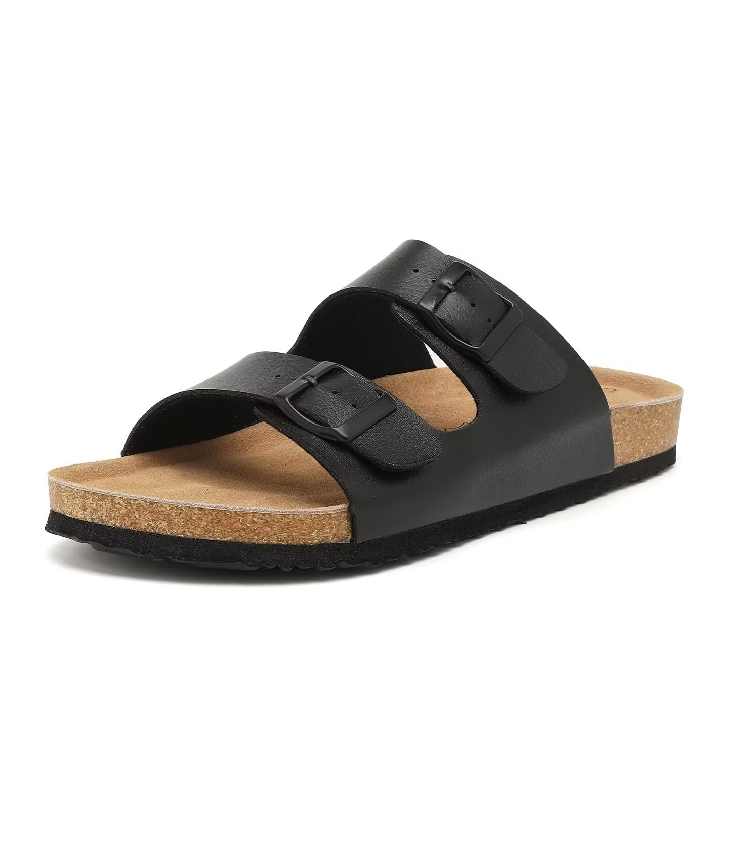 Flat Slides With Memory Foam Cork Footbed, Adjustable Strap mysoft Womens Flat Sandals Cork Footbed Slides 2 Straps  main image 2