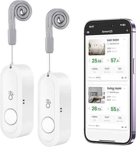 ORIA Termómetro higrómetro inalámbrico, sensor de temperatura de humedad Bluetooth, termómetro higrómetro mejorado para interiores y exteriores con