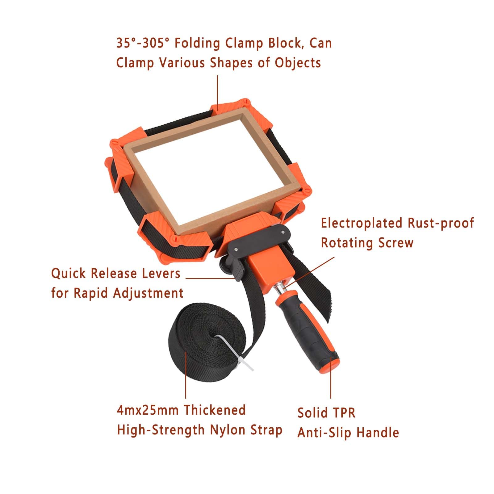 4-Pack Strap Clamps For Woodworking - Quick Release Band Clamps With Corner Braces