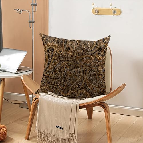 Tqfzp Black Floral Paisley Set Of 2 Throw Pillow Covers Moroccan Tribal Persia Art Brown Beigeand Tan Hue 18X18 Inches Square Pillowcase For Living Room Sofa Office Cafe Couch Decor Pillows Cases #TOP2