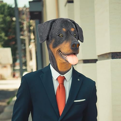 Miniatura 3 de PartyHop Rottweiler Máscara de cabeza de perro de látex animal de cabeza completa, máscaras realistas para Halloween, carnaval, fiesta de disfraces
