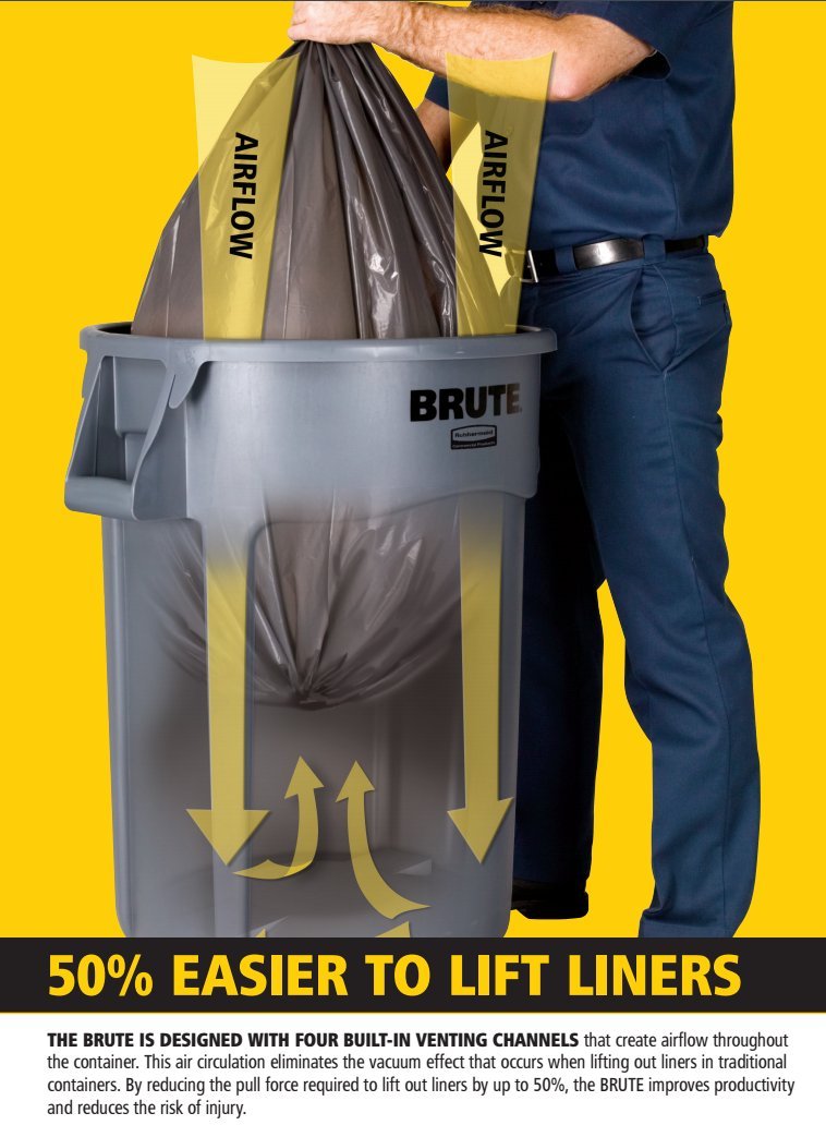 Rubbermaid Commercial Products BRUTE 44 Gal. Grey Round Vented Wheeled