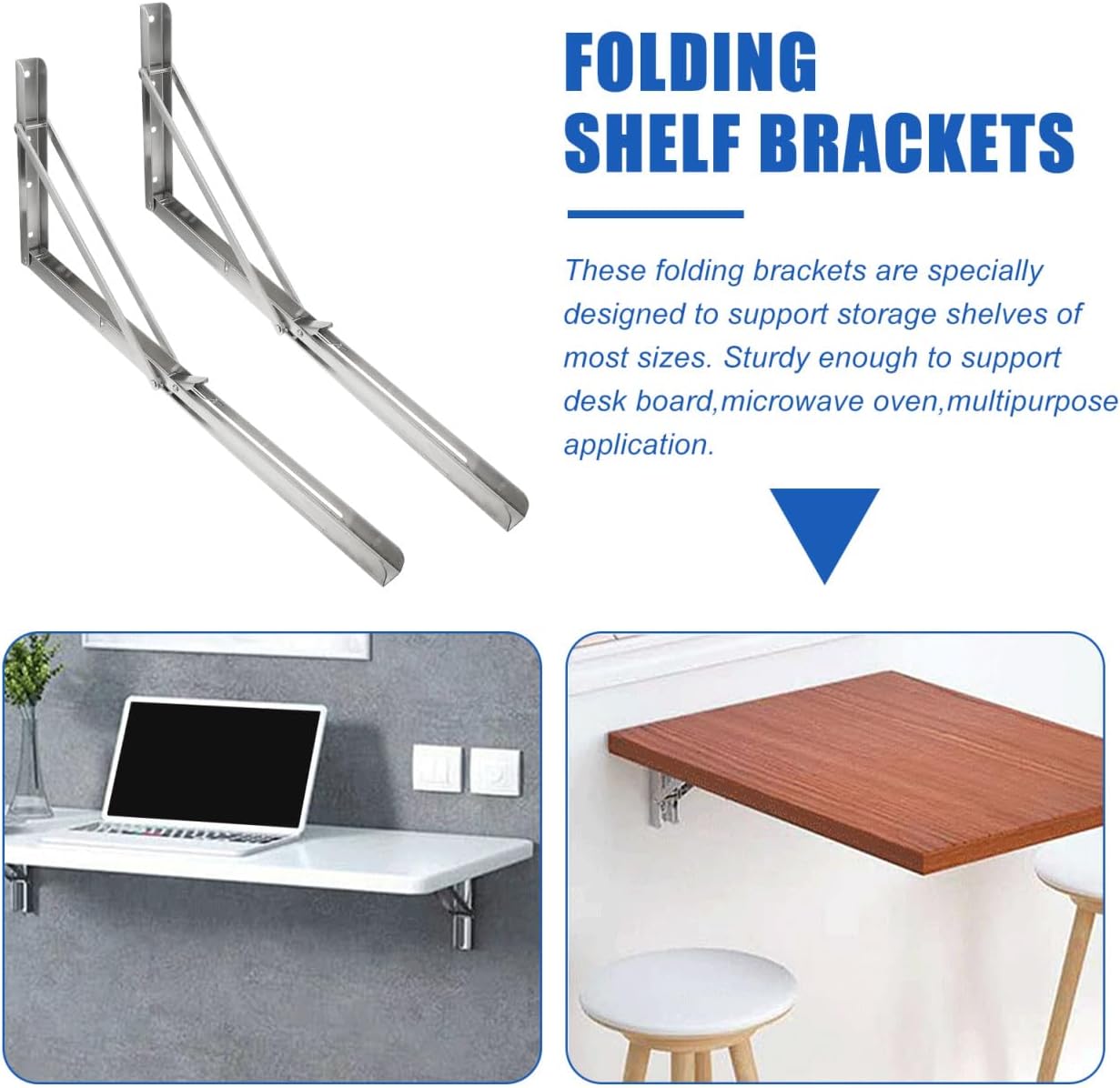 2pcs Practical Folding Brackets Stainless Steel Wall Mounted Shelf Brackets Versatile Storage