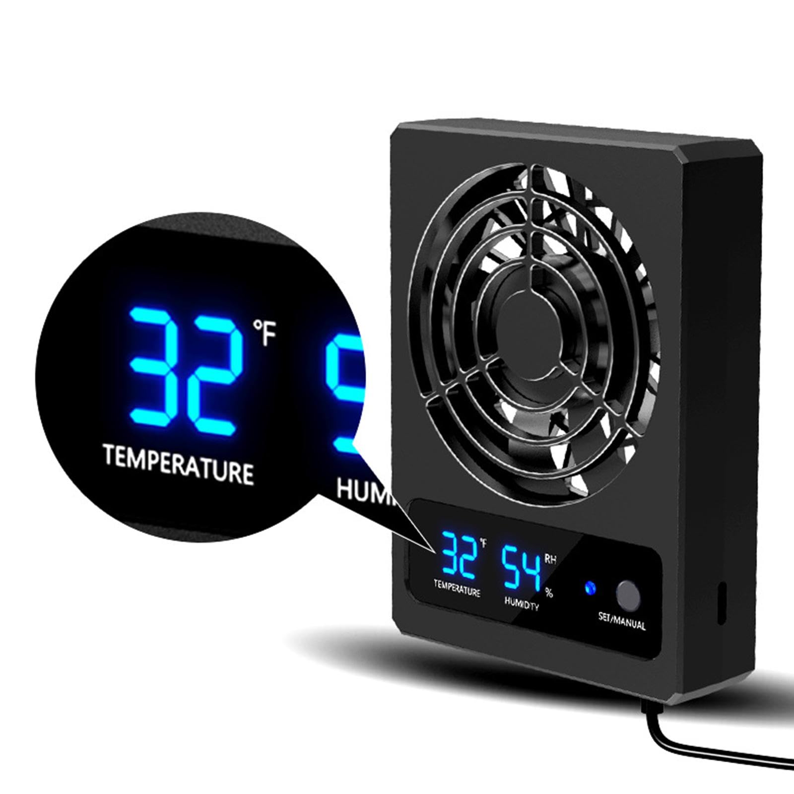 Ventilatore Silenzioso per Rettili con Morsetto di Montaggio, Termometro Digitale per Rettili E Terrari per Ambienti Umidi, Fahrenheit