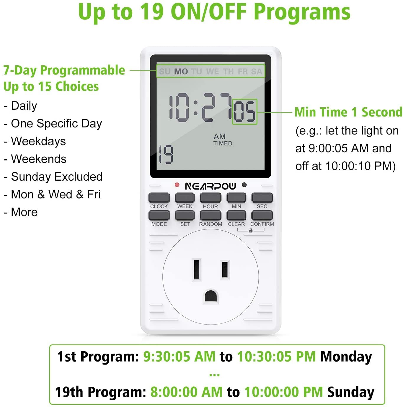 [2 Pack] Outlet Timer, NEARPOW Multifunctional Programmable Timer with