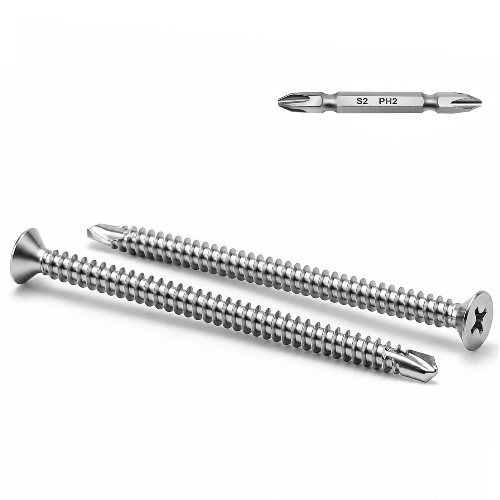 Wavanta 100Pcs M4.2 x 50mm Self Tapping Screws for Metal, 410 Stainless Steel Self Drilling Screws, Countersunk Phillips Sheet Metal Screws with Phillips Bit for Metal, Plastic and Wood