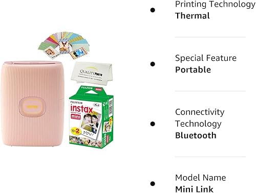 Miniatura 6 de Fujifilm Impresora Instax Mini Link 2 para smartphone, más películas Instax Mini, paquete de 20 pegatinas. Paño de microfibra multiusos de