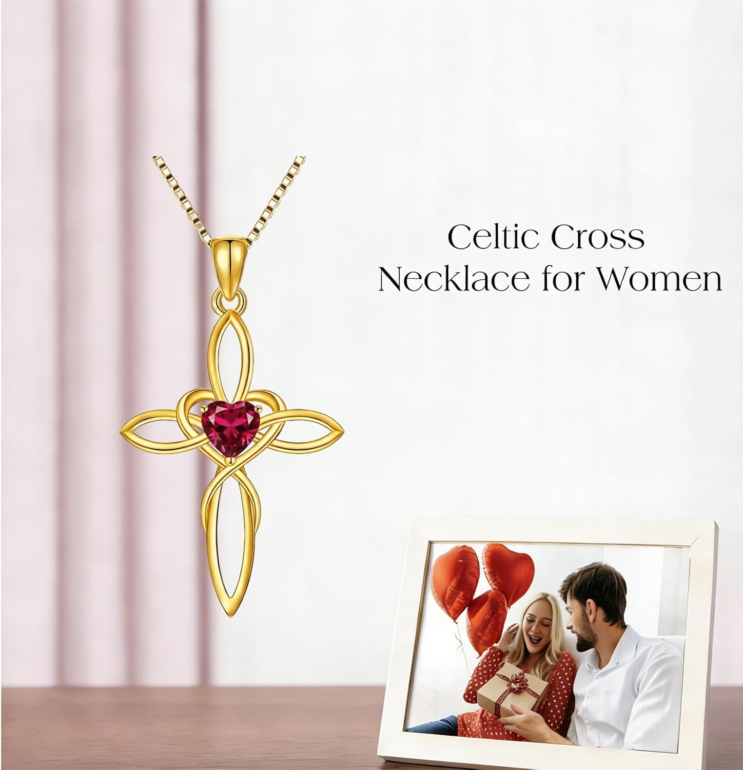 POIUY Celtic Knot Cross Necklace for Women 14K Gold Irish Infinity Love Heart Cross Jewelry with Birthstone Pendant Valentines Day Birthday Gifts for Her - Image 7