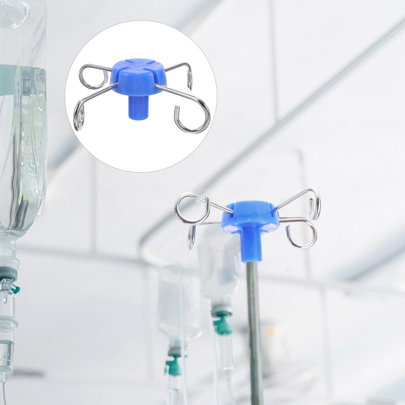 ORFOFE Soporte portátil para suero intravenoso con gancho azul, accesorio para estante de infusión de 13 mm, gancho pequeño para uso clínico, hospitalario y doméstico, pieza ligera y duradera