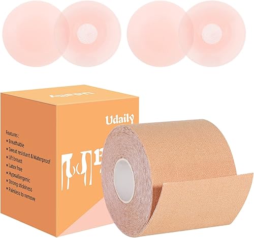 Udaily Cinta para tetas cinta adhesiva extra ancha de 295 pulgadas para pechos grandes cinta de kinesiología cinta deportiva transpirable con 4