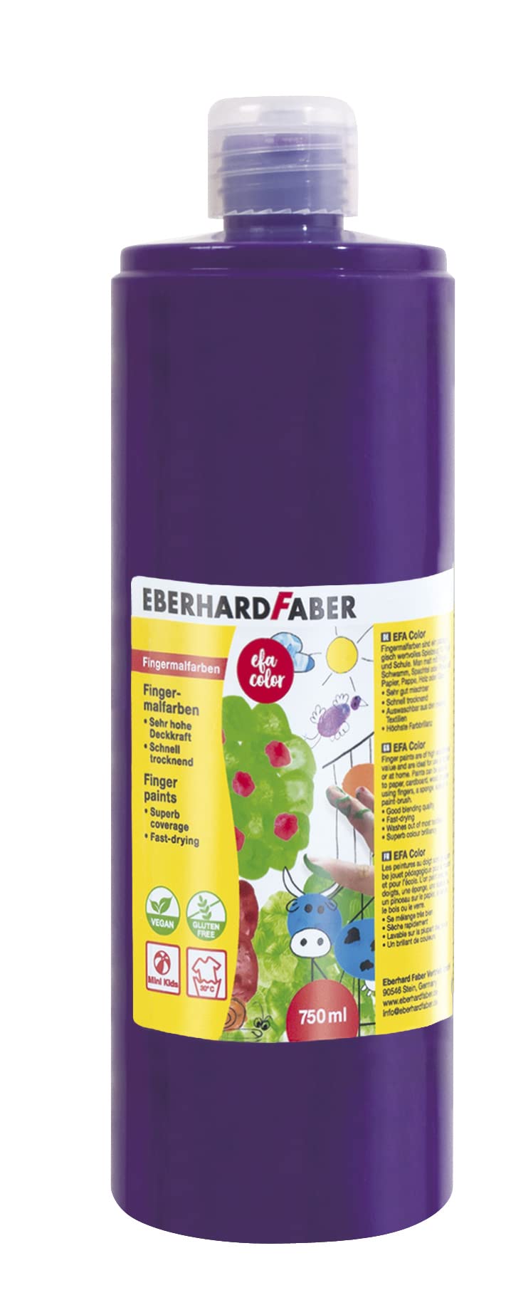 Eberhard Faber EFA Color 578937 Finger Paint in Bottle, 750 ml, Quick Drying and Washable, for Mixing and Creative Painting Fun