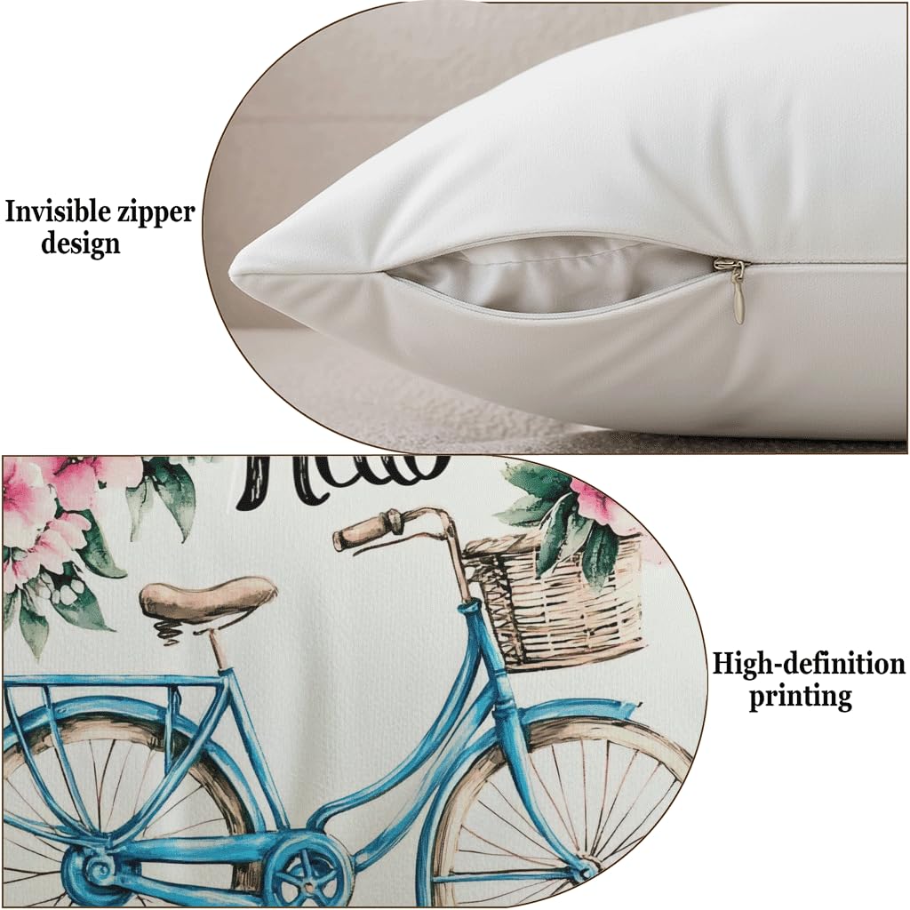 Lot de 2 Housse de Coussin Canape 75x75cm Printemps Fleurs Design Velours Doux Carrée Decoration Taie Oreiller, Fermeture Éclair Invisible Résistant Lavable, pour Décoration Canape Jardin P-W-902