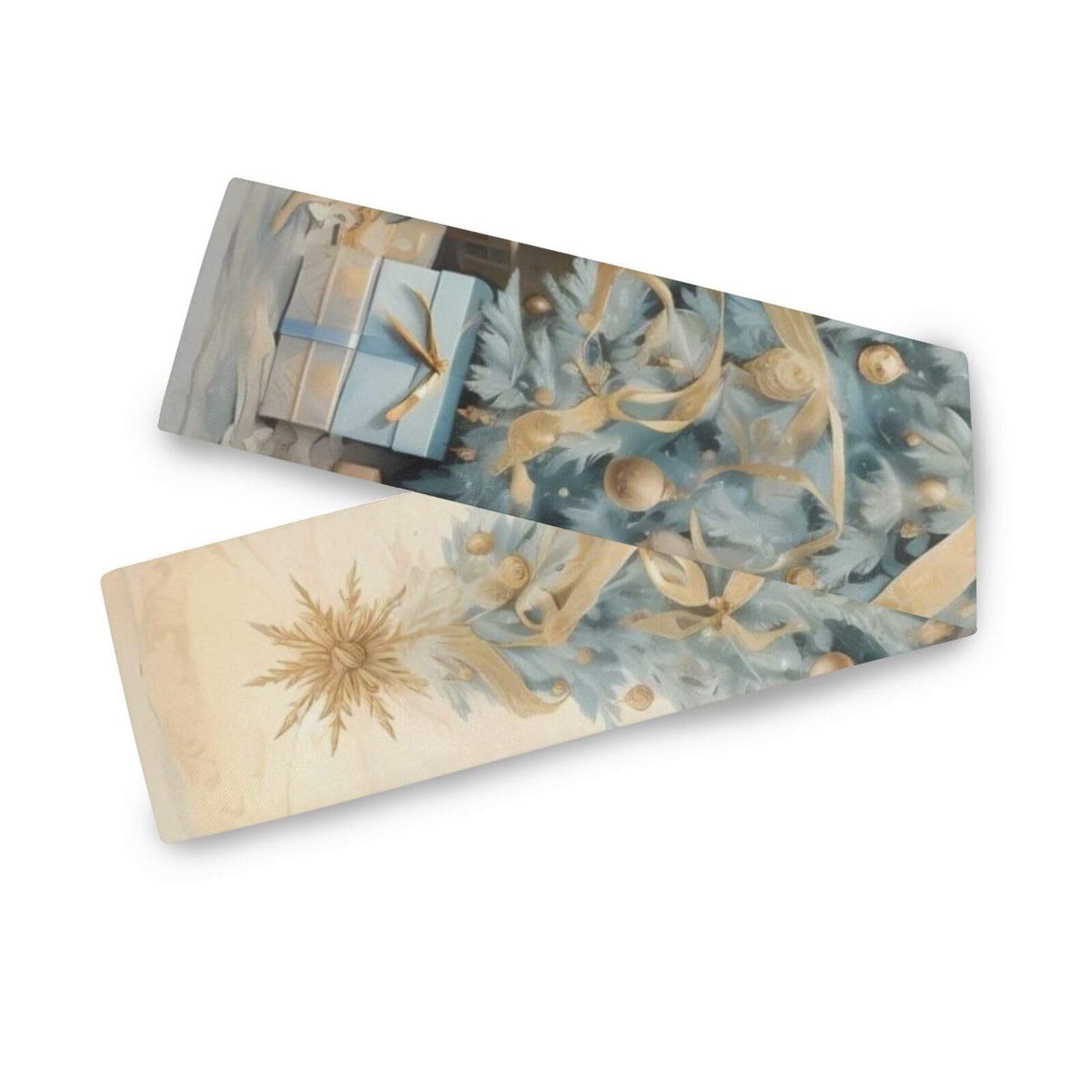 Camino de mesa de comedor de árbol de Navidad azul y dorado, 13 x 70 pulgadas, decoración de despedida de soltera, camino de mesa de gasa reutilizable, 70 pulgadas de largo