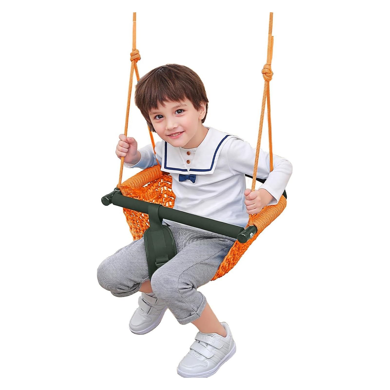 Swing Seat For Kids，Little Swing Set，Hand-Knitting Toddler Swing With Adjustable Ropes, Rope Play Swing Set For Tree, Outdoor Indoor, Playgroun(Orange)