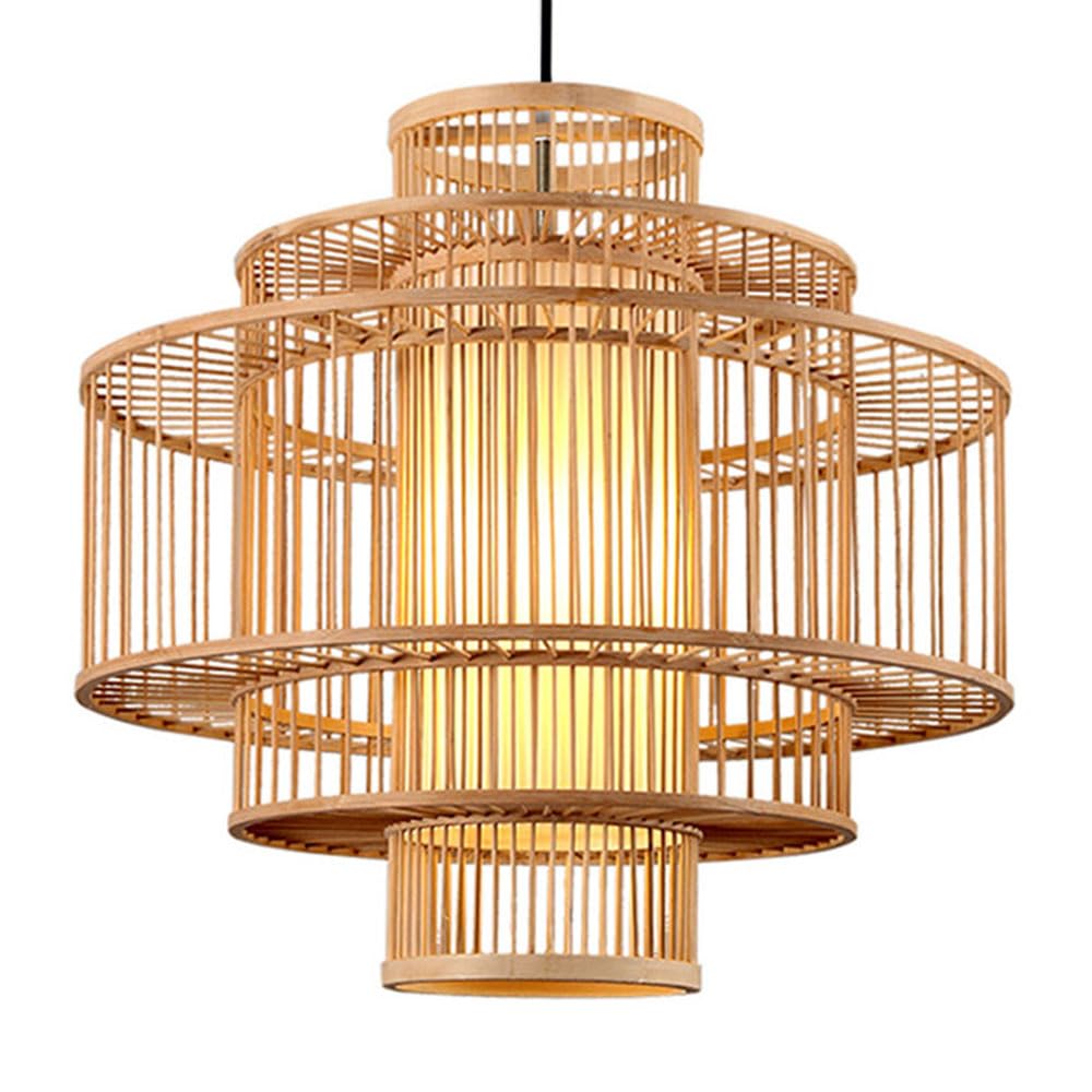 LYMSXAZOU Bamboo Woven Chandelier Hollow Design Lamp Shade Chinese Style Wicker Basket Pendant Lamps Boho Dome Hanging Light E27 Lighting Fixtures for Farmhouse,Restaurant,Dining Room