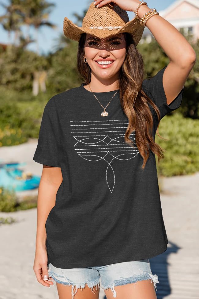 Western Shirts for Women Boot Stitch Embroidery Shirt Rodeo Vintage Tshirt Oversized Boho Country Music Short Sleeve Top2