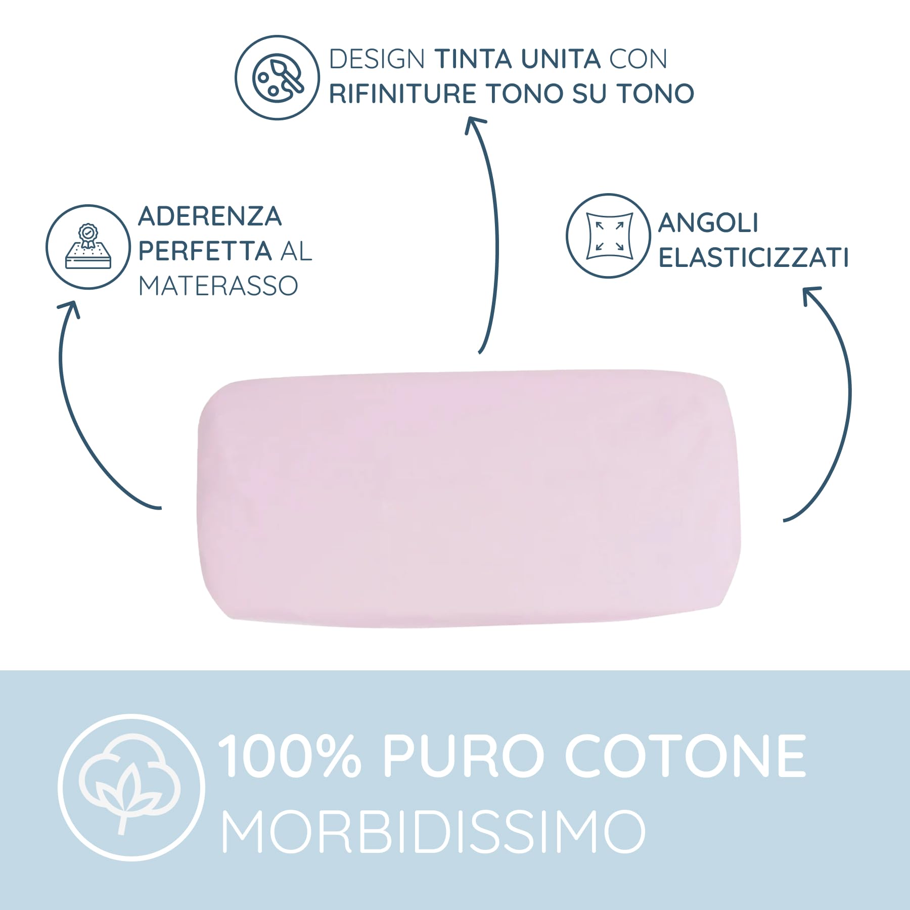 Lisola Hoeslaken voor pasgeborenen, kinderbed, wieg, kinderwagen, 50 x 90 cm, met elastische hoeken, Made in Italy, van puur katoen, licht en delicaat, model: Pix, roze